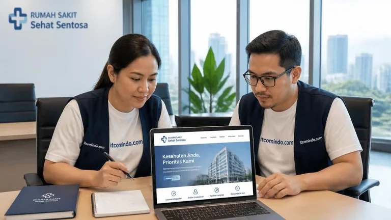 Jasa pembuatan web rumah sakit — tim meninjau desain homepage faskes
