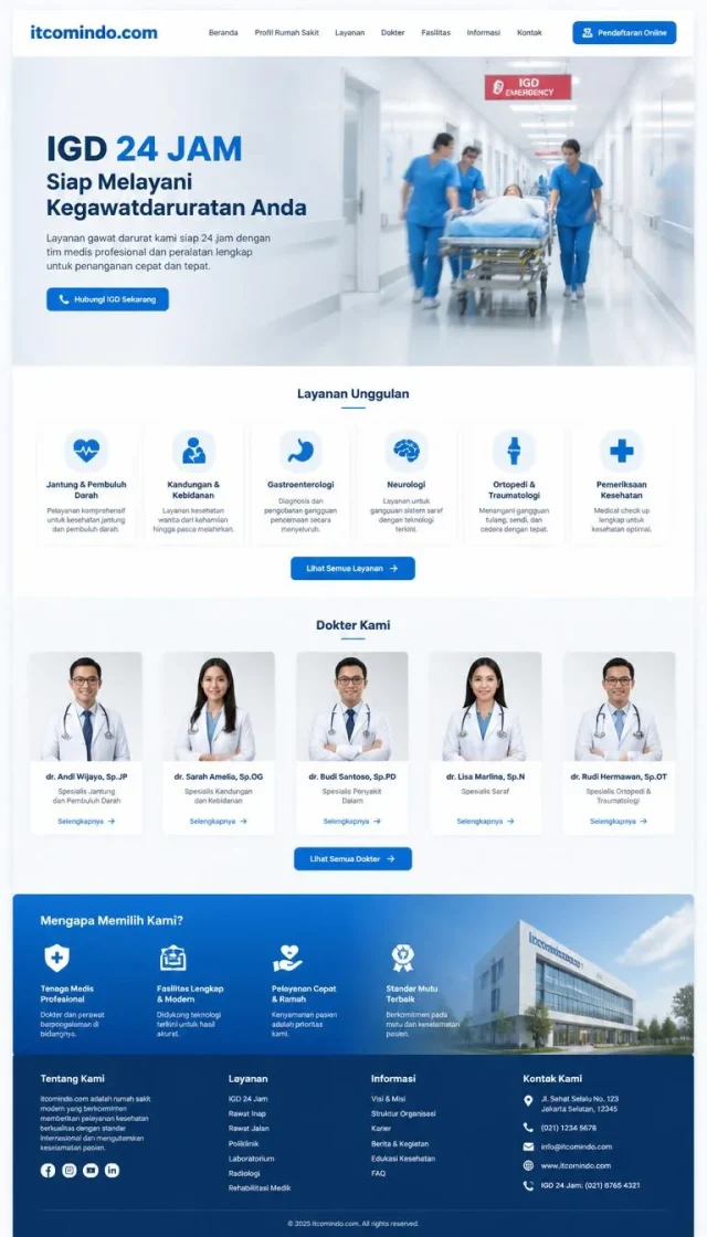 Contoh desain website rumah sakit layout klasik korporat biru medical